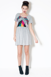 Image of Grey Patchwork Skater Dress