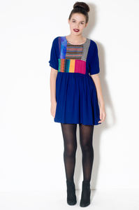 Image of Cobalt Patchwork Babydoll Dress